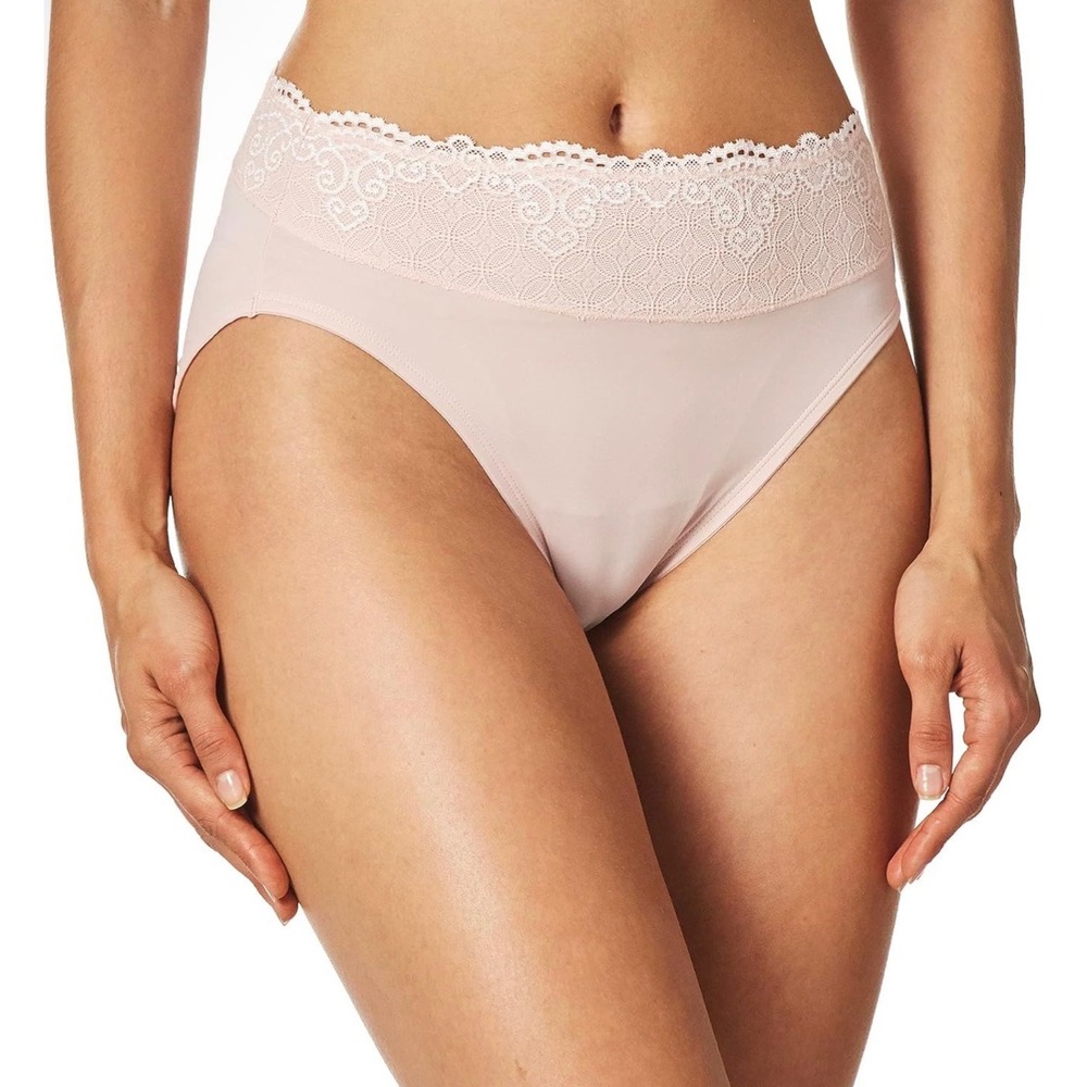 NWT Bali Passion Comfort Hi-Cut Panty 2XL Sheer Pale Pink DFPC62 Lace Waistband